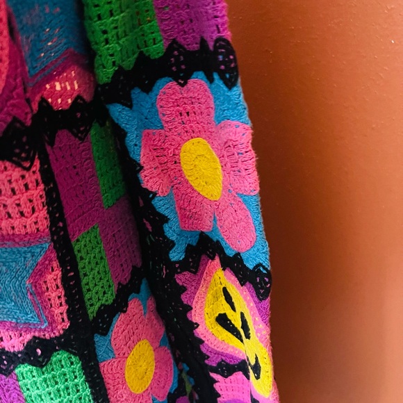 Colorful Crochet Cardigan dusterwith Smiley Faces. Smile all day!! - Picture 6 of 16